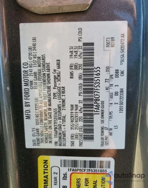 2015 Ford Mustang Gt from USA, damaged, VIN 1FA6P8CF7F5351655